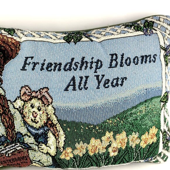Friendship Blooms Decorative Accent Pillow Tapestry Lumbar Girl Reading 12 x 7" - Picture 3 of 4